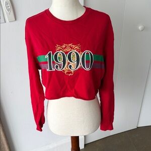 H&M Red '1990' Graphic Cropped Long-Sleeve Sweatshirt